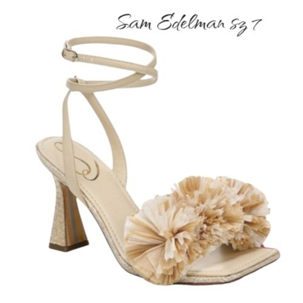 New Sam Edelman Leather Ankle Wrap Heeled Sandals sz 7 - Picture 2 of 15